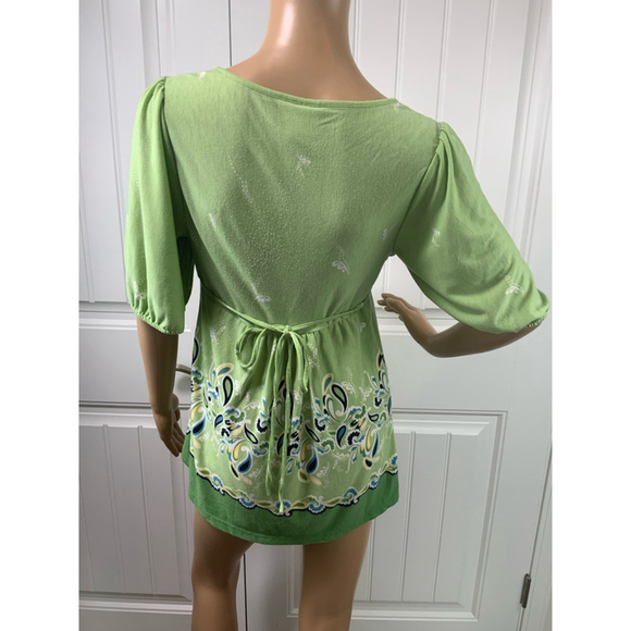 Faded Glory Womens Green Floral Top Sz Sm Short Sleeve Smocked Babydoll Peasant - Picture 10 of 13